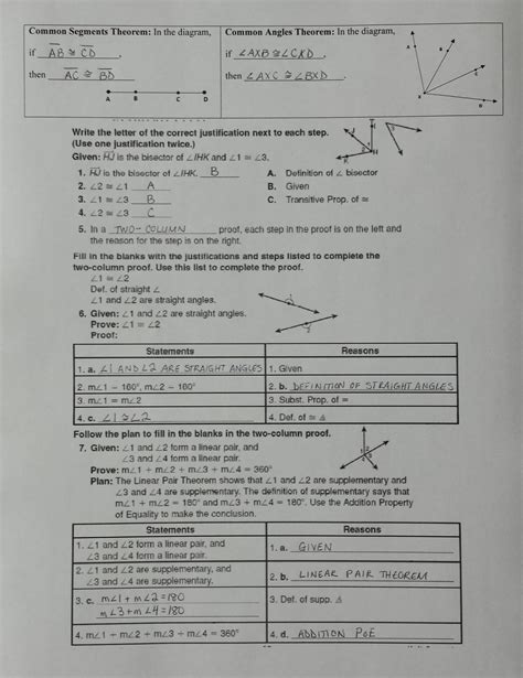 geometry worksheet beginning proofs answers